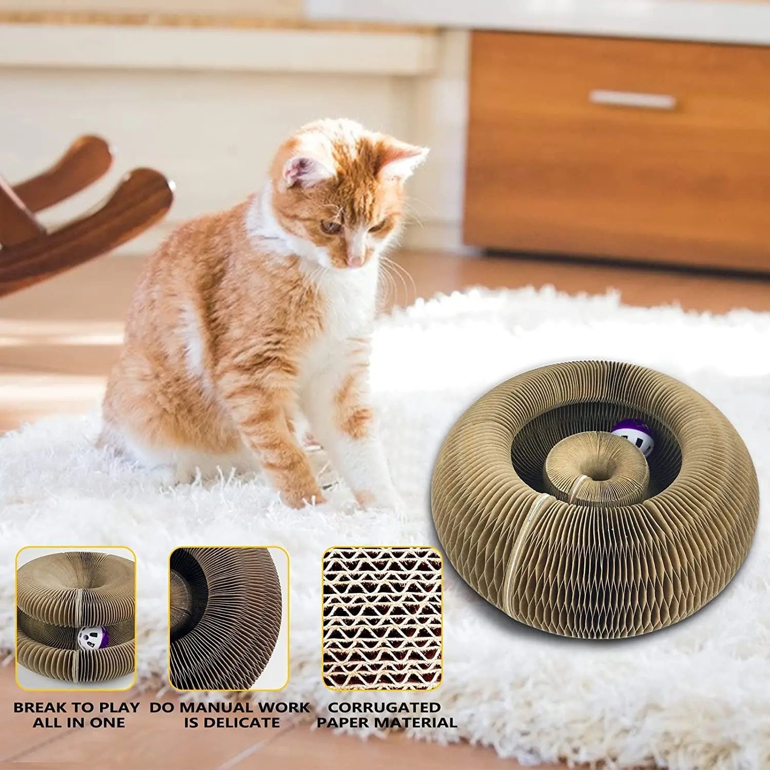 Cat Scratching Board - Round Corrugated Toy with Ball Track