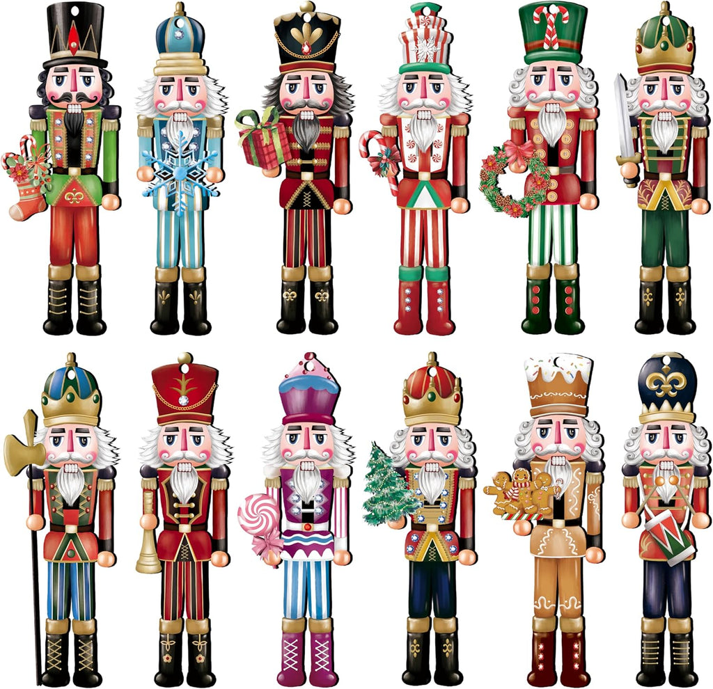 12PCS Wooden Nutcracker Decorative Set – Christmas Ornaments for Home Decor, Parties & Holiday Gifts