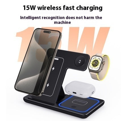 3-in-1 Wireless Charging Station - 15W Fast Charger for iPhone, Apple Watch & AirPods