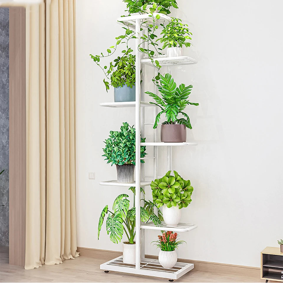 7-Tier Corner Metal Plant Stand - 8-Pot Indoor/Outdoor Flower Shelf in Dark Gray