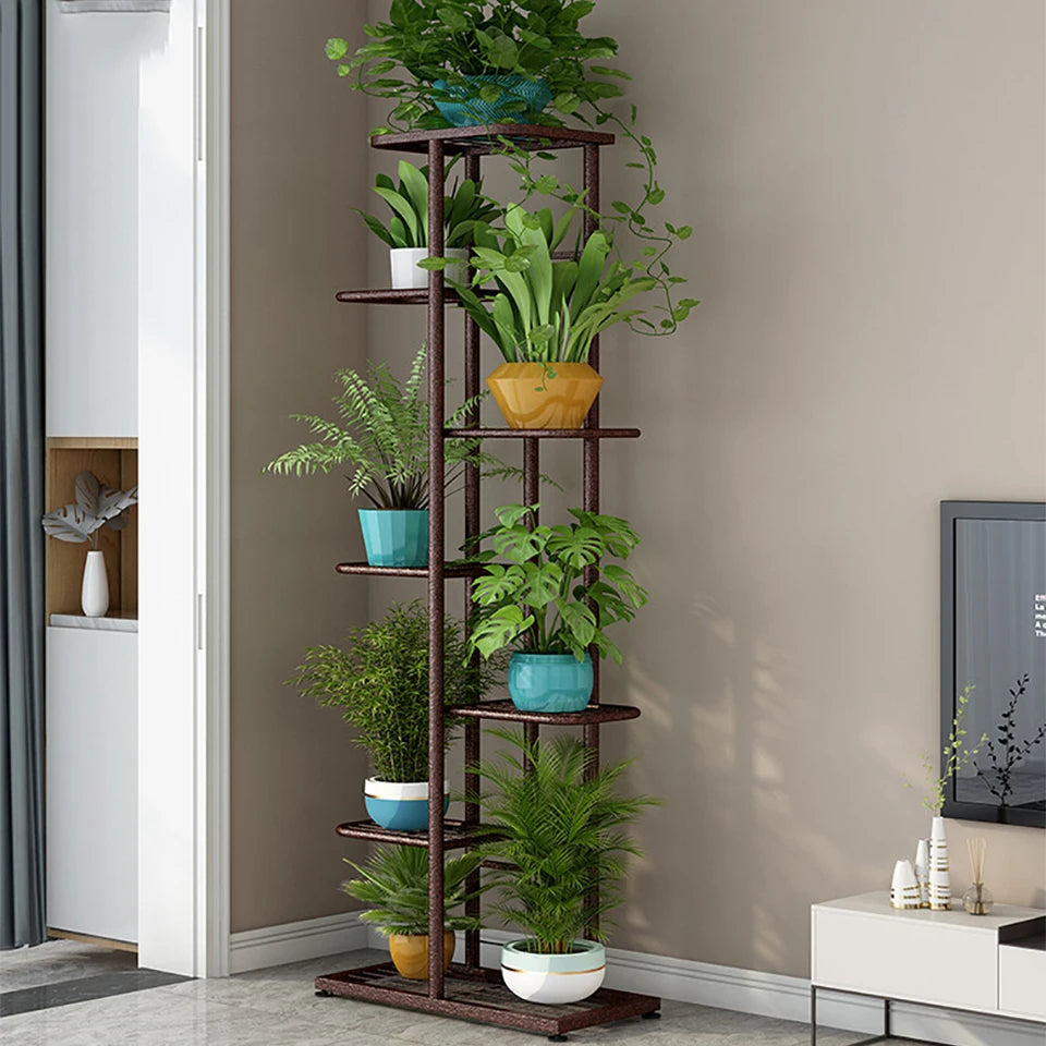 7-Tier Corner Metal Plant Stand - 8-Pot Indoor/Outdoor Flower Shelf in Dark Gray