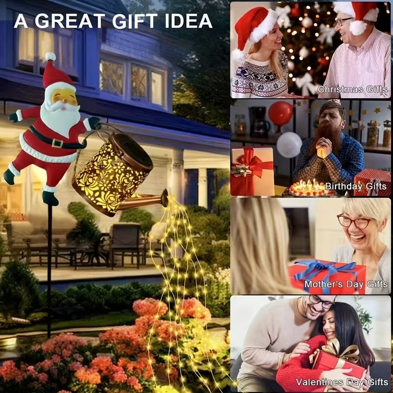 Solar Kettle String Lights - LED Christmas Lights with Santa Claus Design for Outdoor Garden