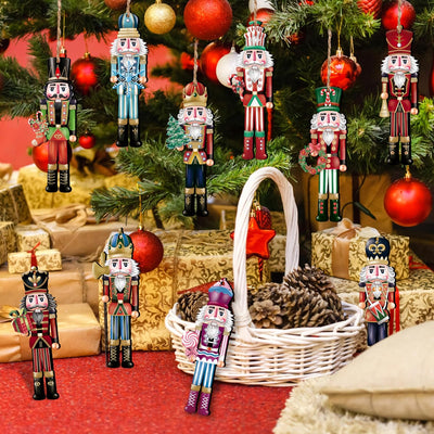 12PCS Wooden Nutcracker Decorative Set – Christmas Ornaments for Home Decor, Parties & Holiday Gifts