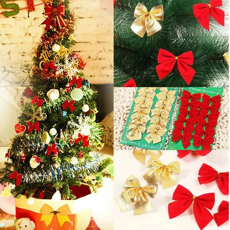 Christmas Tree Bow Ornaments - Large Decorative Ribbon Bows for Holiday Tree Decor