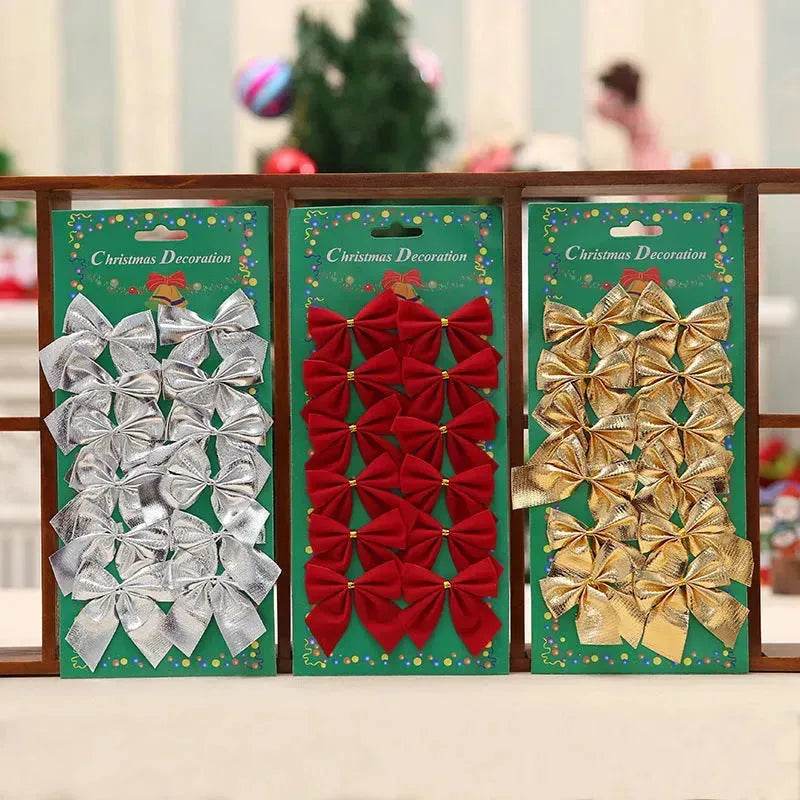 Christmas Tree Bow Ornaments - Large Decorative Ribbon Bows for Holiday Tree Decor