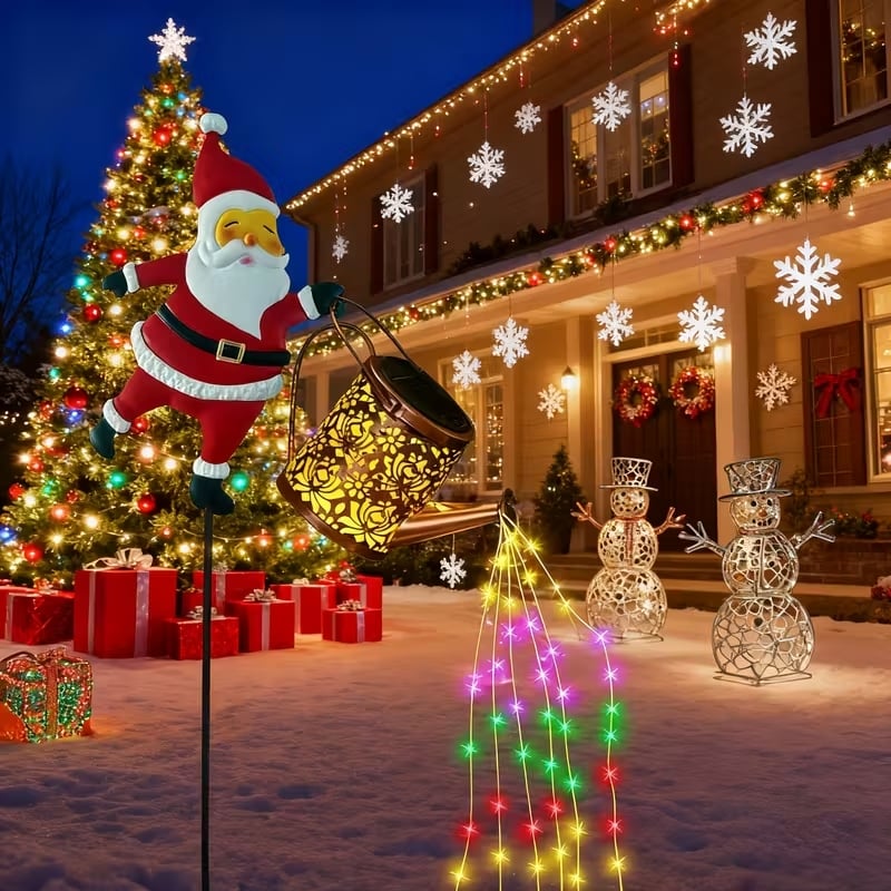 Solar Kettle String Lights - LED Christmas Lights with Santa Claus Design for Outdoor Garden