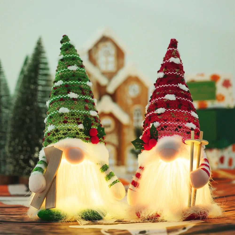 Light Up Christmas Gnome - Knitting Elf Plush Doll with LED Glow