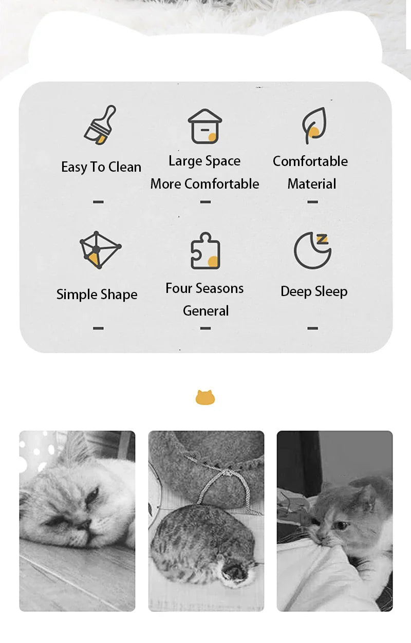 Cat House Bed - Warm Semi-Enclosed Cave with Non-Slip Base for All Seasons