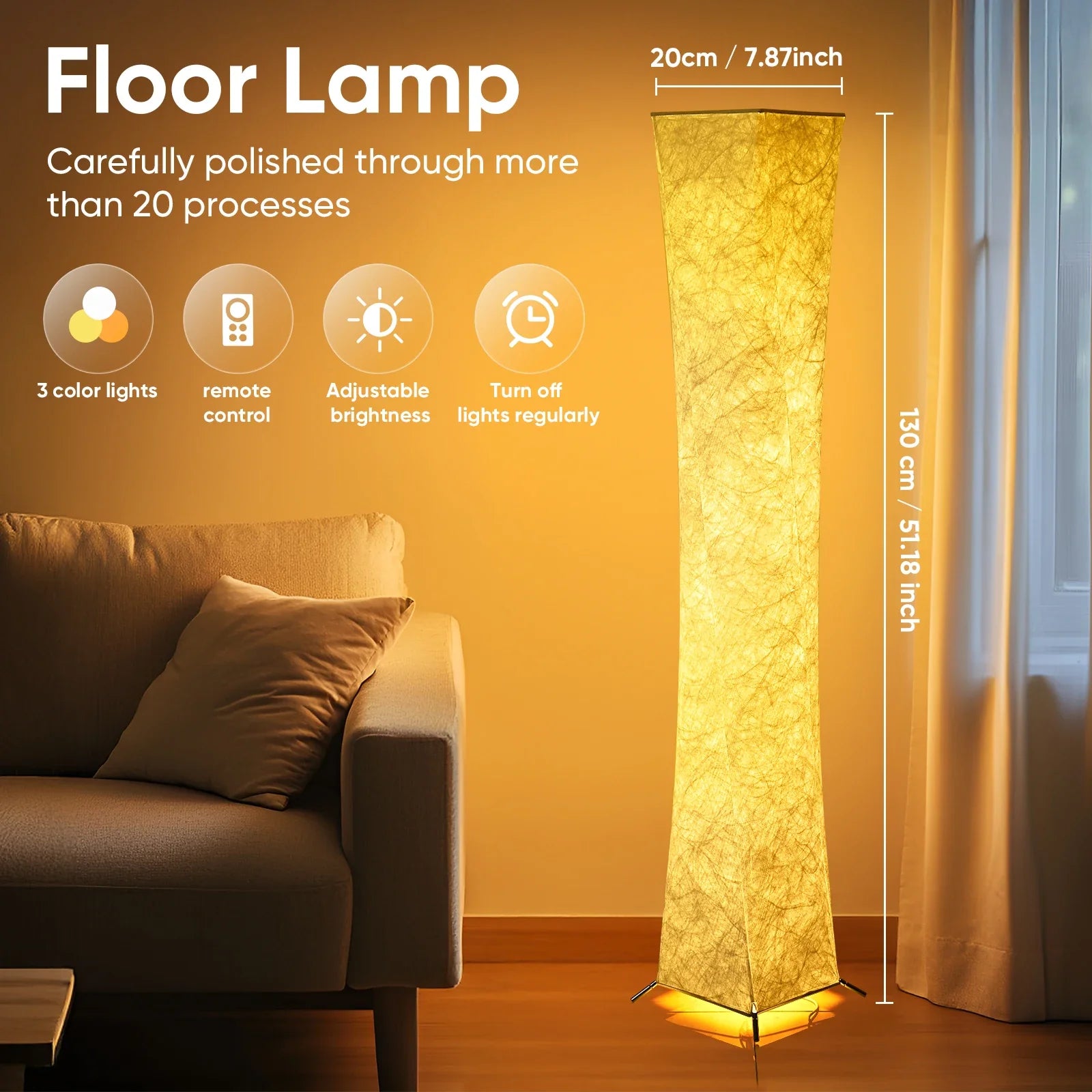 52" Soft Light Floor Lamp - Modern Standing Lamp with Fabric Shade for Living Room