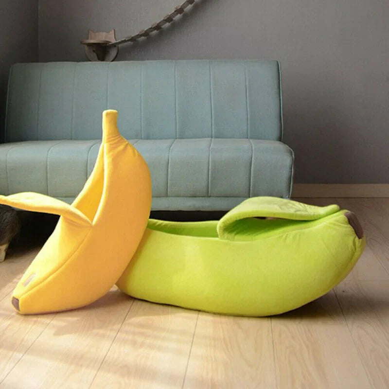 Banana Bed for Pets - Cozy Plush Cat & Dog Bed with Removable Cushion