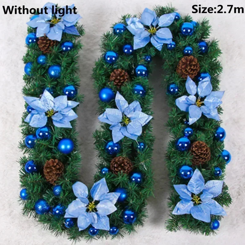 Christmas LED Rattan Garland - 270cm Artificial Wreath with Lights for Xmas Decor