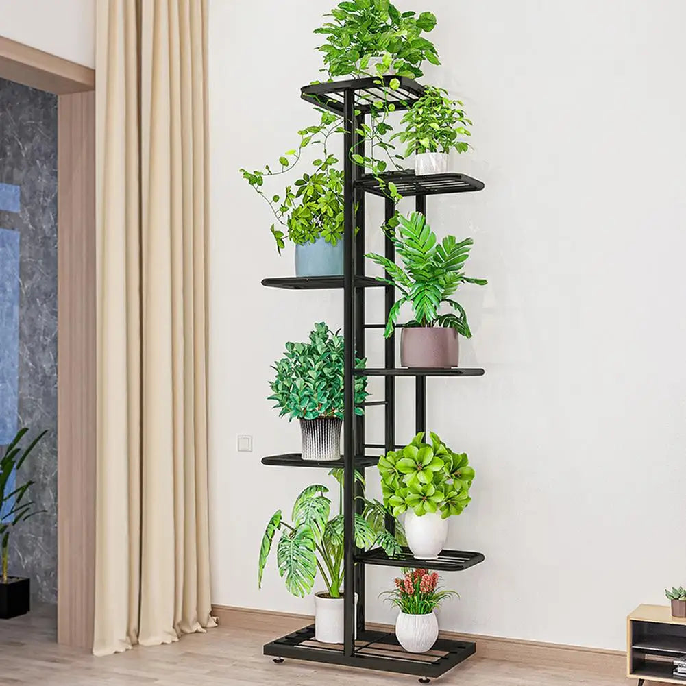 7-Tier Corner Metal Plant Stand - 8-Pot Indoor/Outdoor Flower Shelf in Dark Gray