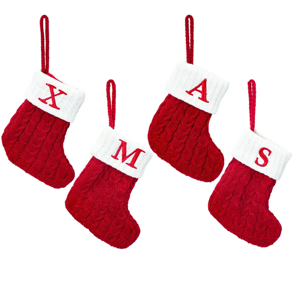 Christmas Stocking Ornaments - Knit Snowflake Socks for Tree & Fireplace Decor