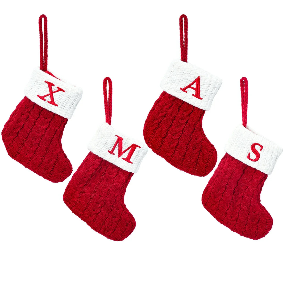 Christmas Stocking Ornaments - Knit Snowflake Socks for Tree & Fireplace Decor