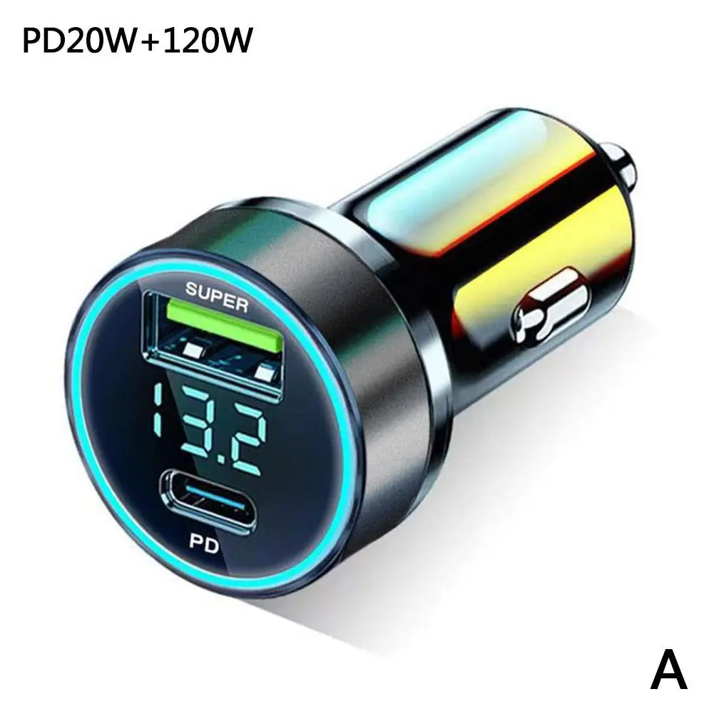 120W Fast Car Charger - Dual USB-C PD 20W for iPhone & Android