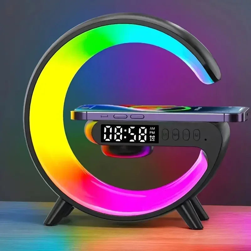 3-in-1 Wireless Charging Stand with Bluetooth Speaker & LED Lamp