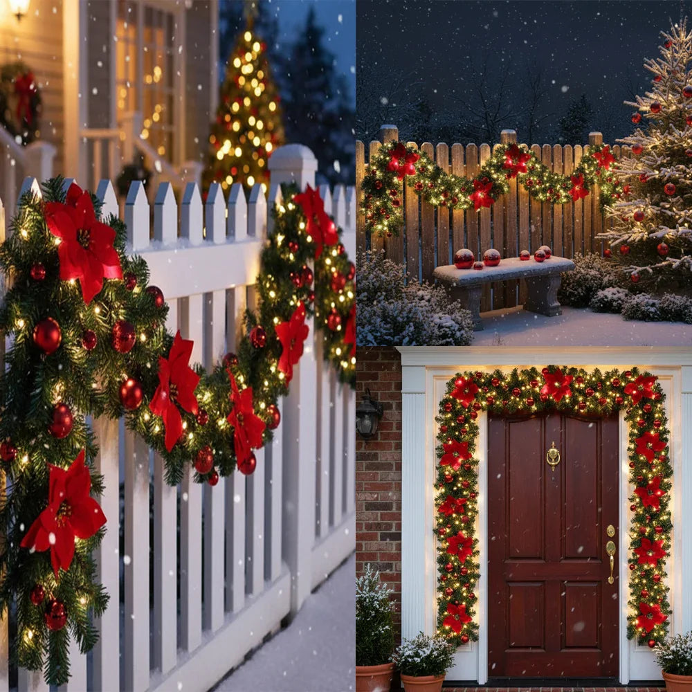 Christmas LED Rattan Garland - 270cm Artificial Wreath with Lights for Xmas Decor