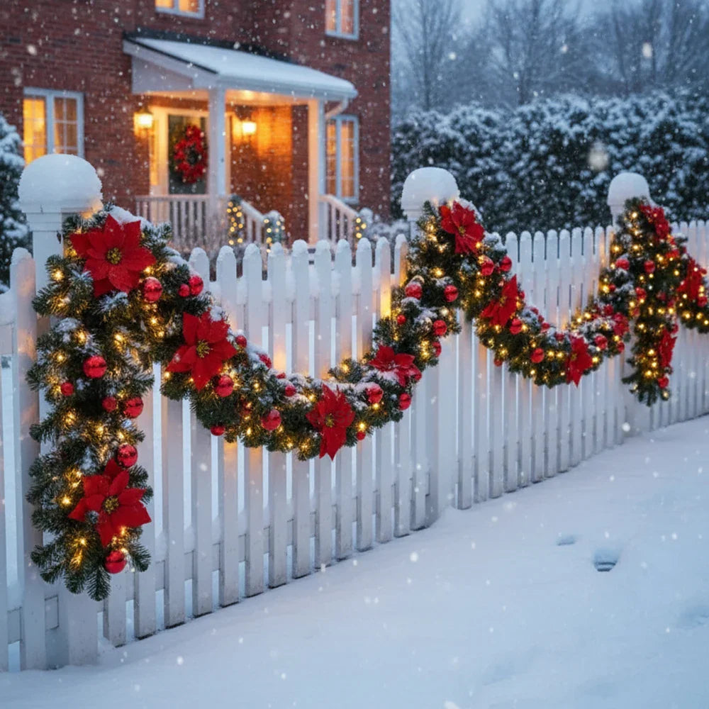 Christmas LED Rattan Garland - 270cm Artificial Wreath with Lights for Xmas Decor
