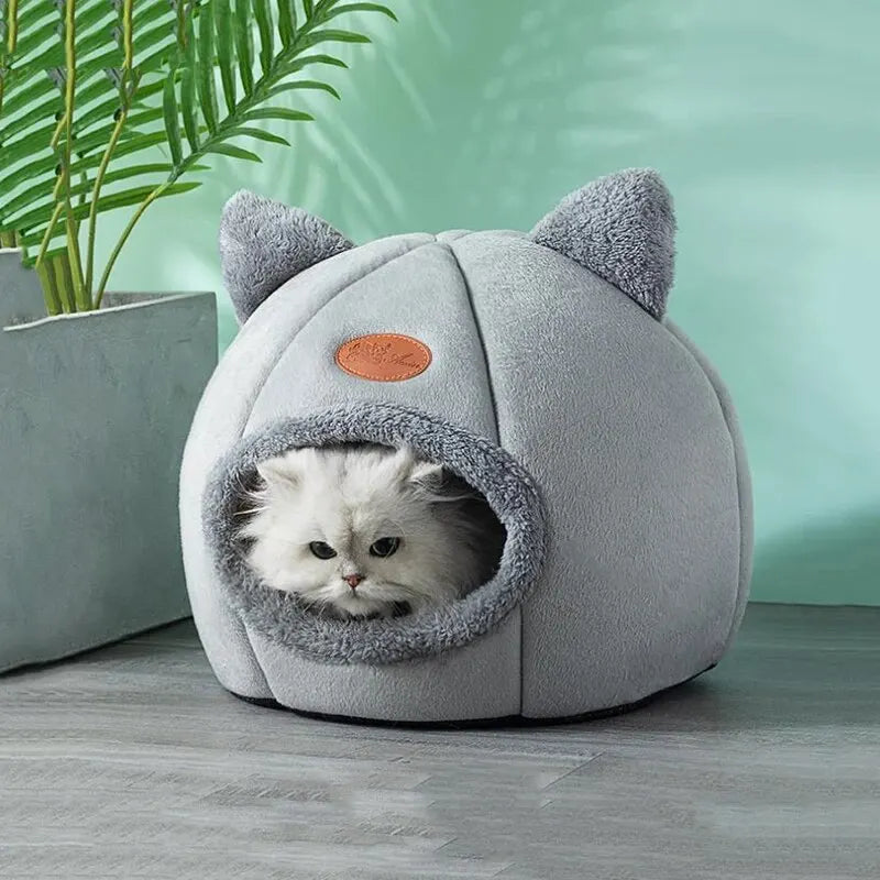 Cat House Bed - Warm Semi-Enclosed Cave with Non-Slip Base for All Seasons