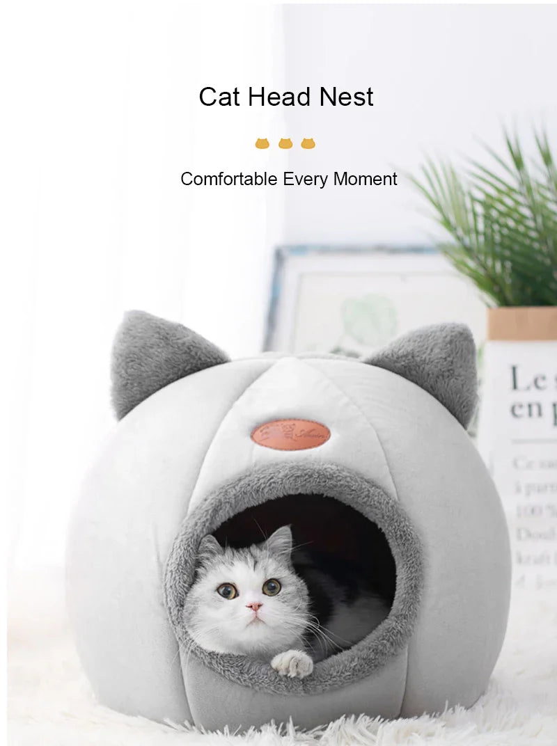 Cat House Bed - Warm Semi-Enclosed Cave with Non-Slip Base for All Seasons