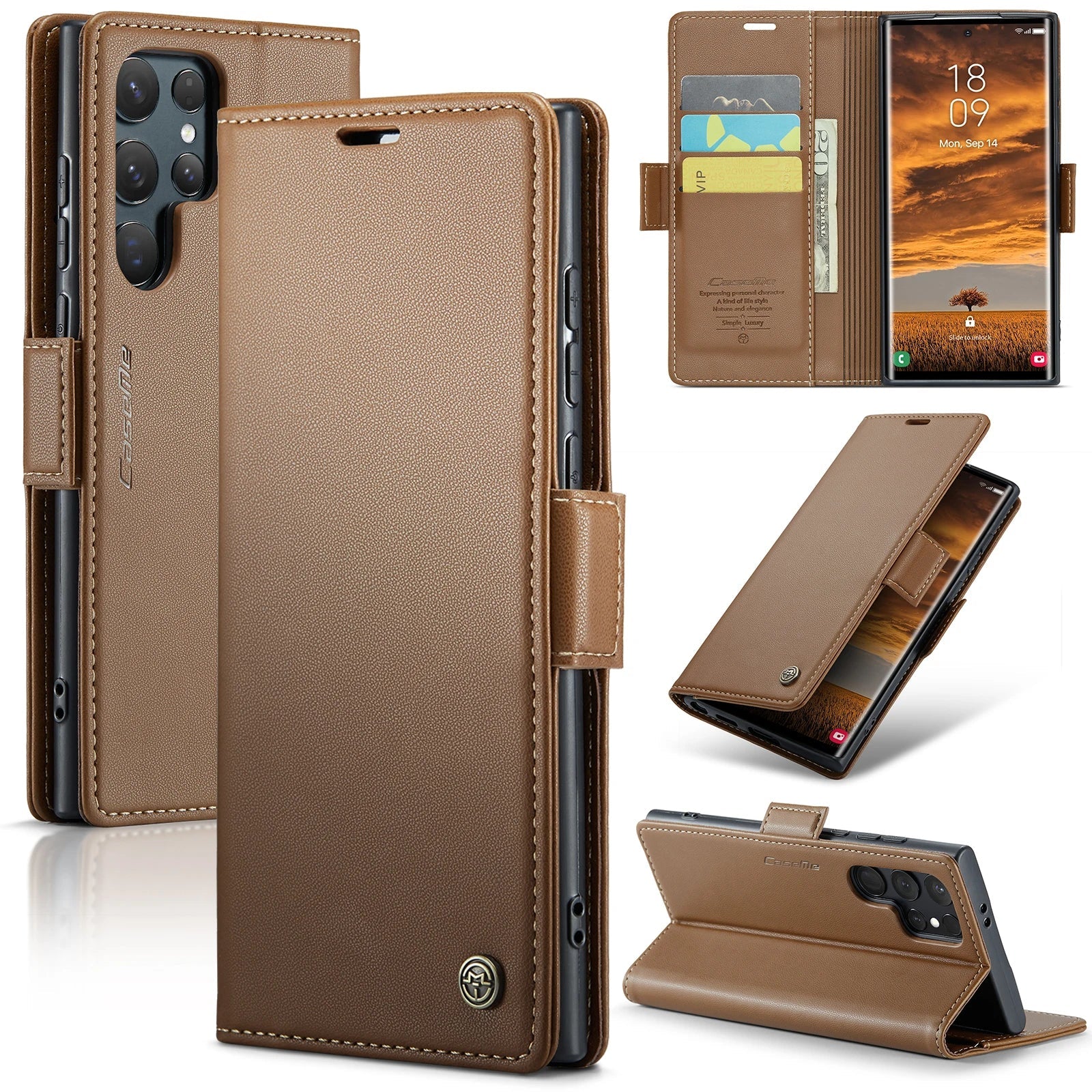 CaseMe RFID Wallet Case for Samsung Galaxy - Leather Card Holder & Zipper
