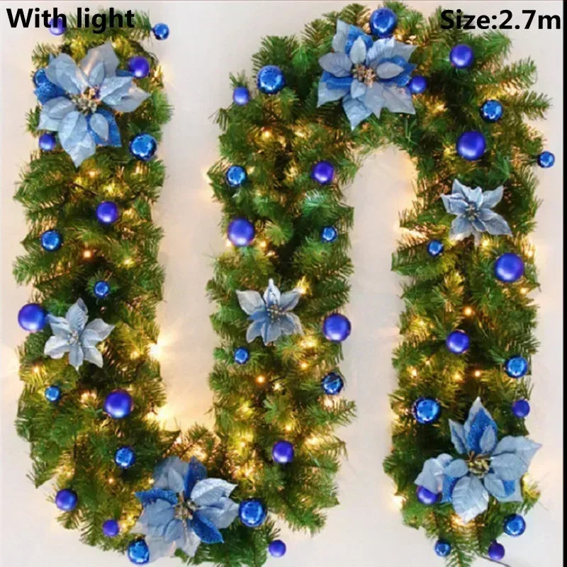 Christmas LED Rattan Garland - 270cm Artificial Wreath with Lights for Xmas Decor
