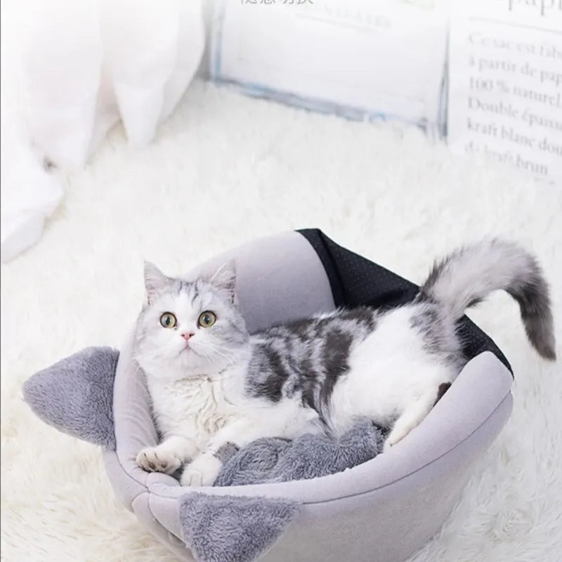 Cat House Bed - Warm Semi-Enclosed Cave with Non-Slip Base for All Seasons