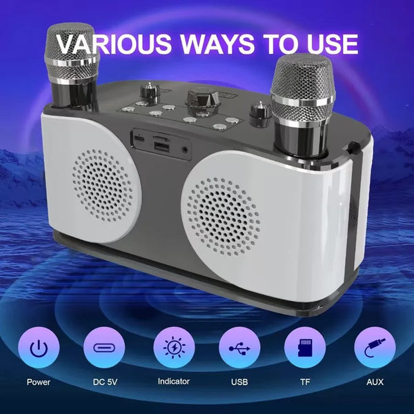 20W Wireless Bluetooth Speaker - Dual Microphones for Karaoke & Parties