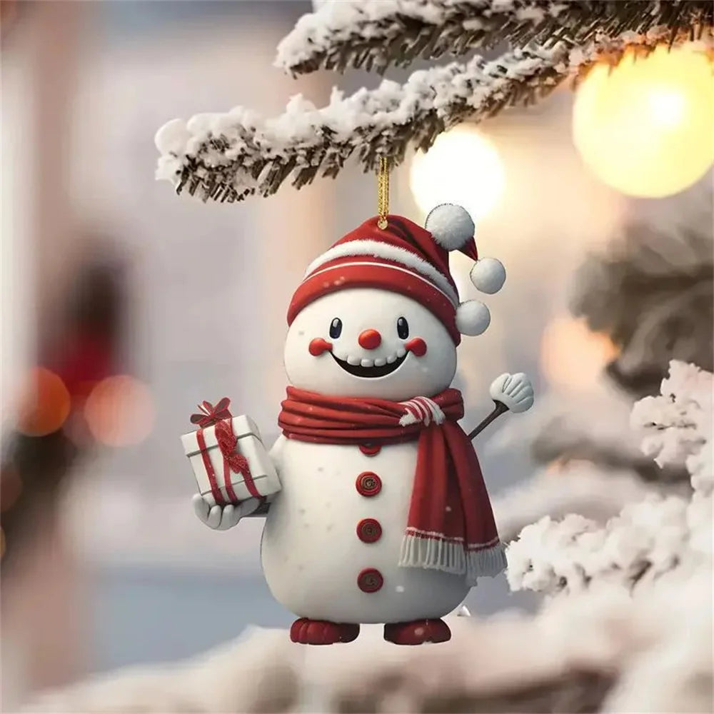 2D Acrylic Christmas Snowman Ornament - Cartoon Tree Pendant Decoration