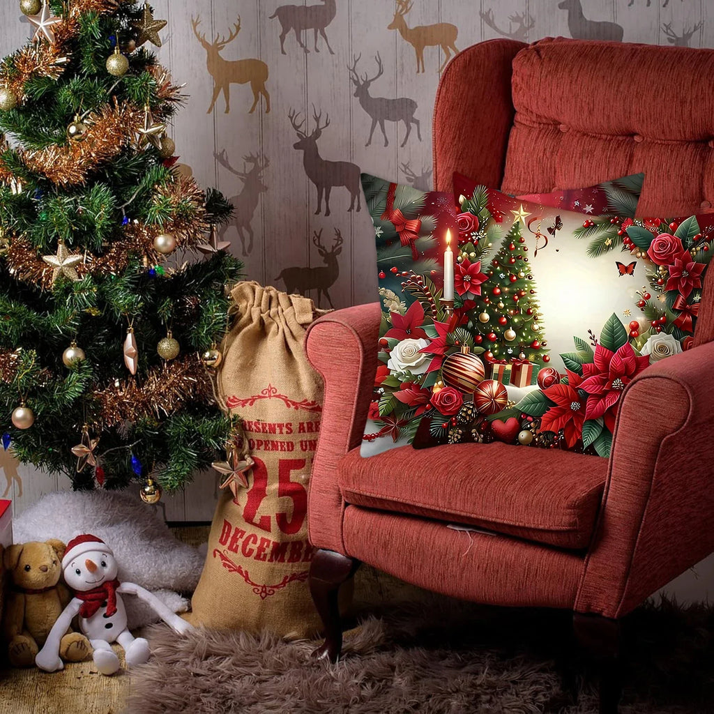 Christmas Pillow Cover - Santa Claus Holiday Throw Pillow Case