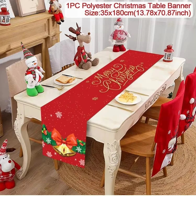 Christmas Table Runner - Merry Christmas Decorations Tablecloth 2024