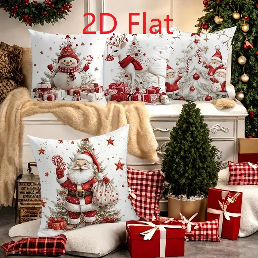 Christmas Pillow Cover - Santa Claus Holiday Throw Pillow Case