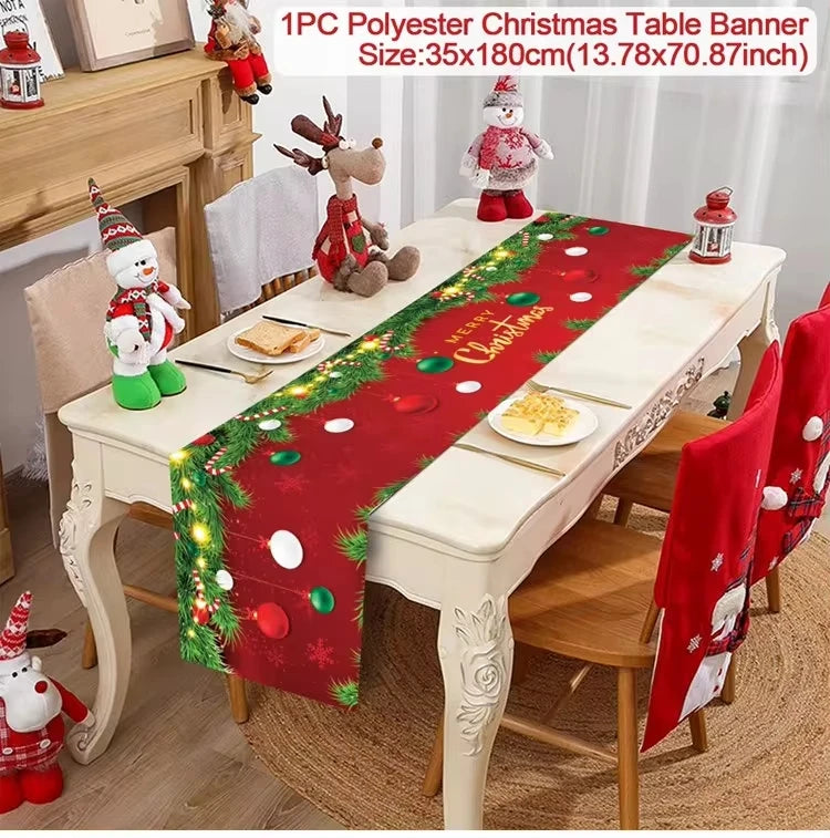 Christmas Table Runner - Merry Christmas Decorations Tablecloth 2024