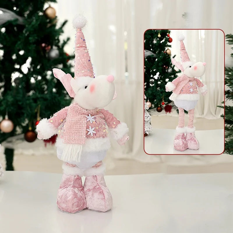 Christmas Pink Doll with Sequined Telescopic Legs - Holiday Table Ornament