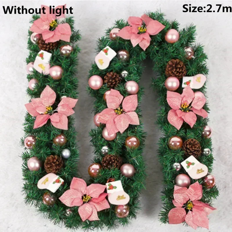 Christmas LED Rattan Garland - 270cm Artificial Wreath with Lights for Xmas Decor