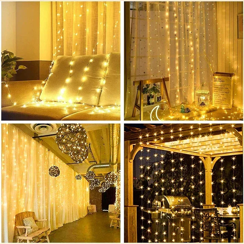 LED Curtain Fairy Lights - 3M x 1M 300 LED Warm White String Lights for Indoor & Outdoor Decor