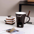 Chocolate Fondue Mug - Ceramic Melting Cup with Candle & Fork for Desserts
