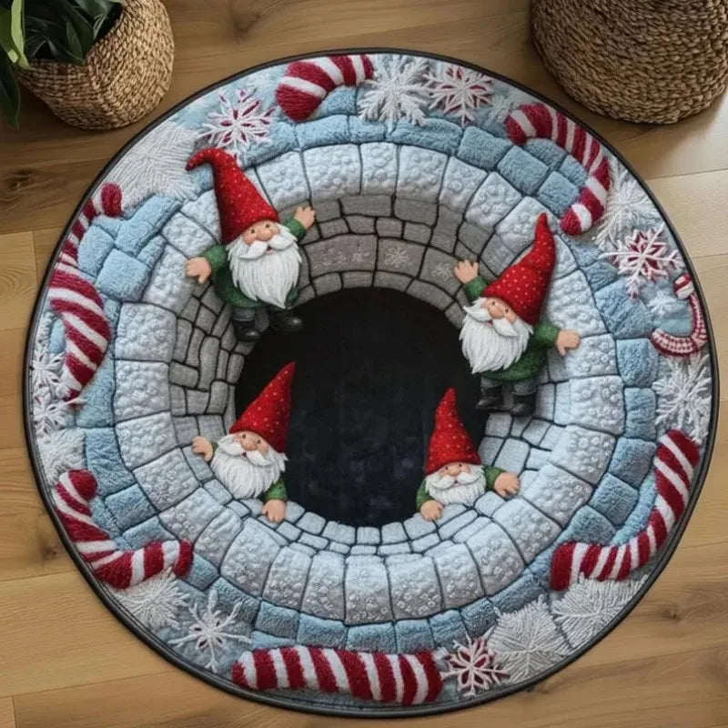 Christmas Gnome Round Mat - 3D Printed Santa Claus Welcome Door Mat