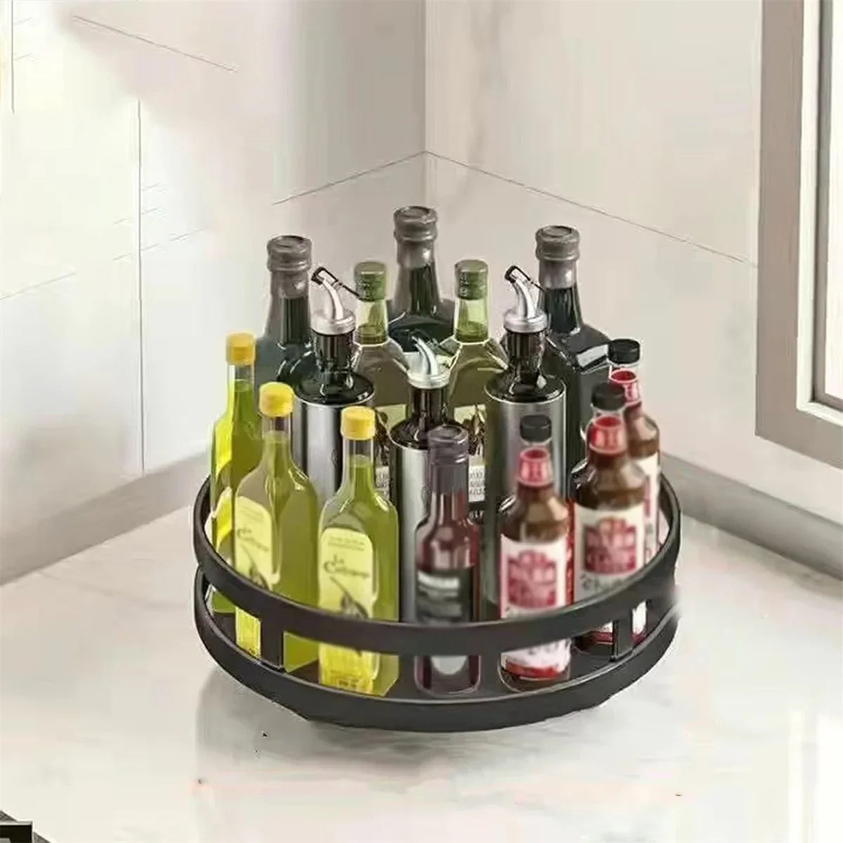 2-Tier Rotatable Kitchen Storage Rack - 360° Lazy Susan Organizer for Countertops & Cabinets