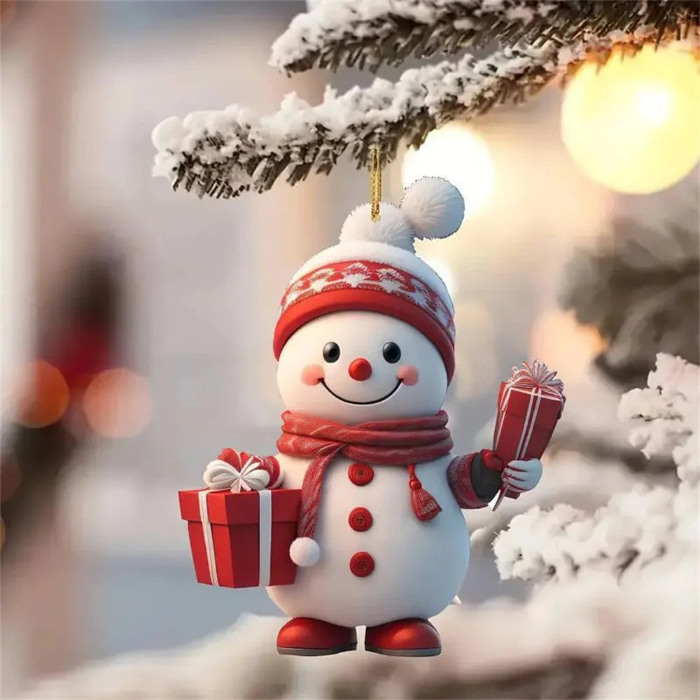 2D Acrylic Christmas Snowman Ornament - Cartoon Tree Pendant Decoration