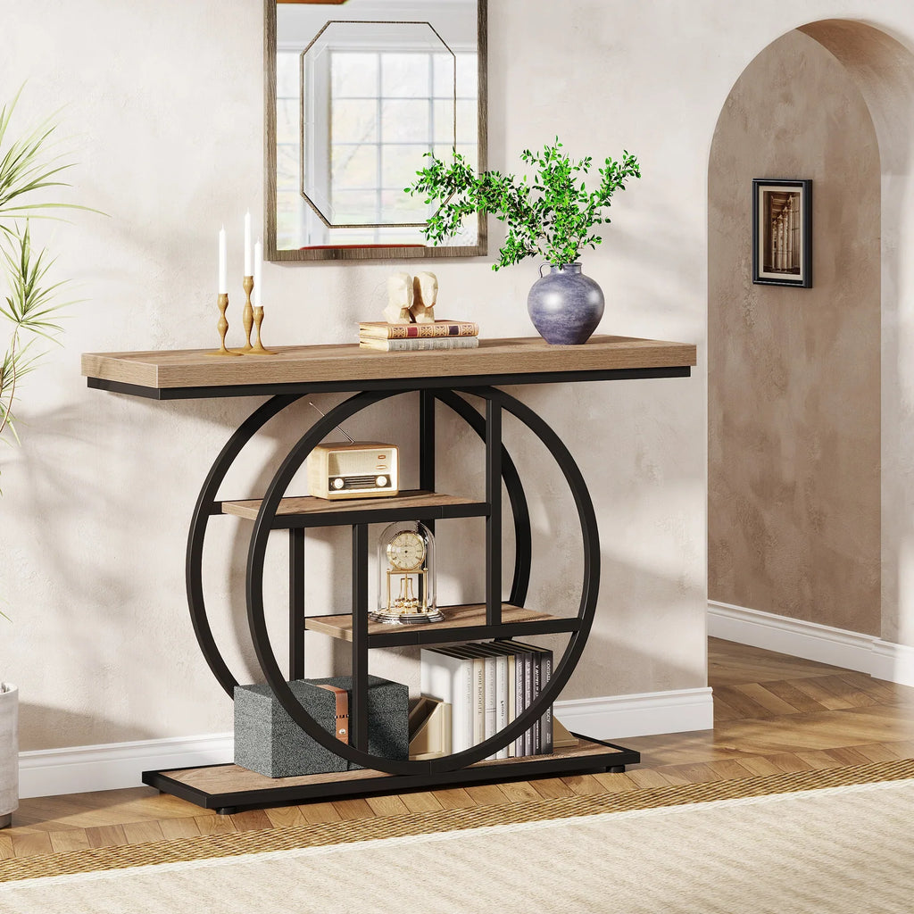 4-Tier Console Table - 41.3" Industrial Entryway Table for Living Room & Hallway
