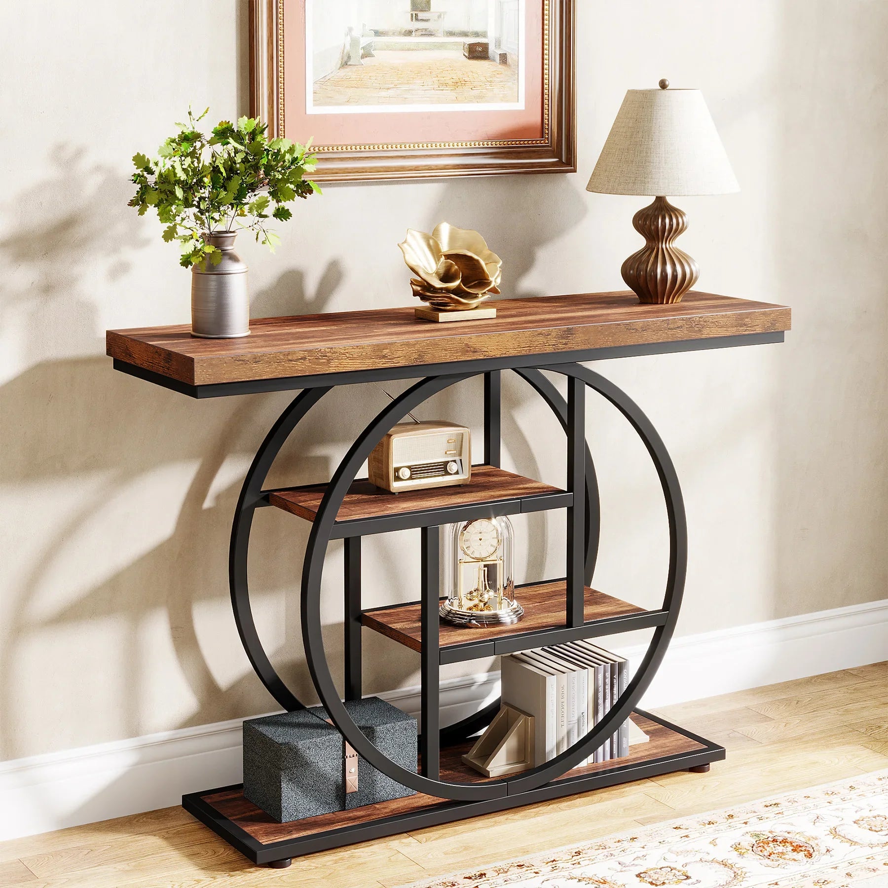 4-Tier Console Table - 41.3" Industrial Entryway Table for Living Room & Hallway