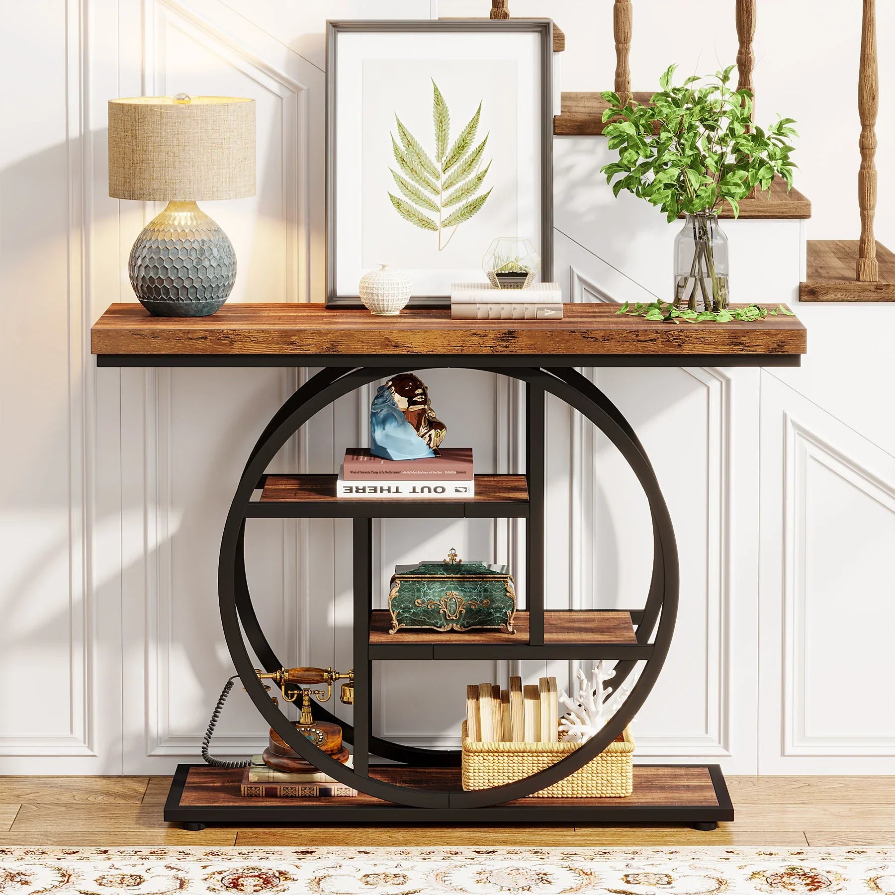 4-Tier Console Table - 41.3" Industrial Entryway Table for Living Room & Hallway