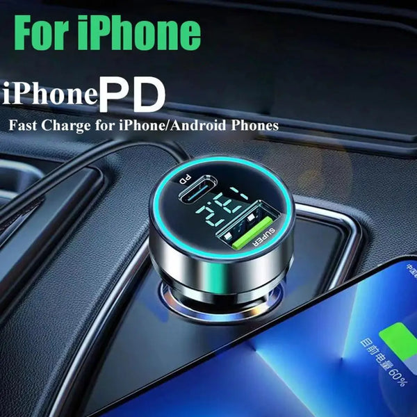 120W Fast Car Charger - Dual USB-C PD 20W for iPhone & Android