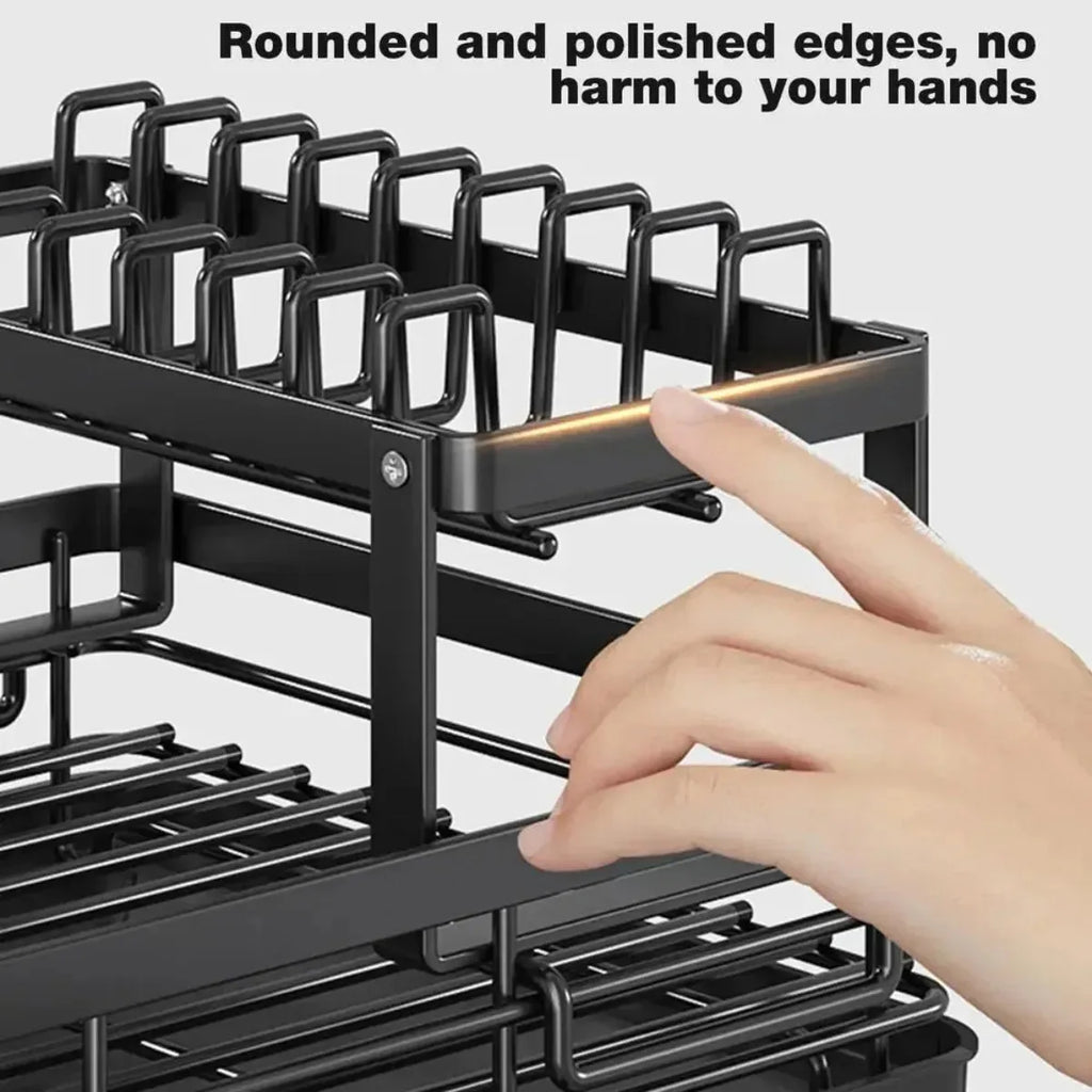 Adjustable Dish Drying Rack - 2-Tier Stainless Steel Kitchen Organizer with Drainer