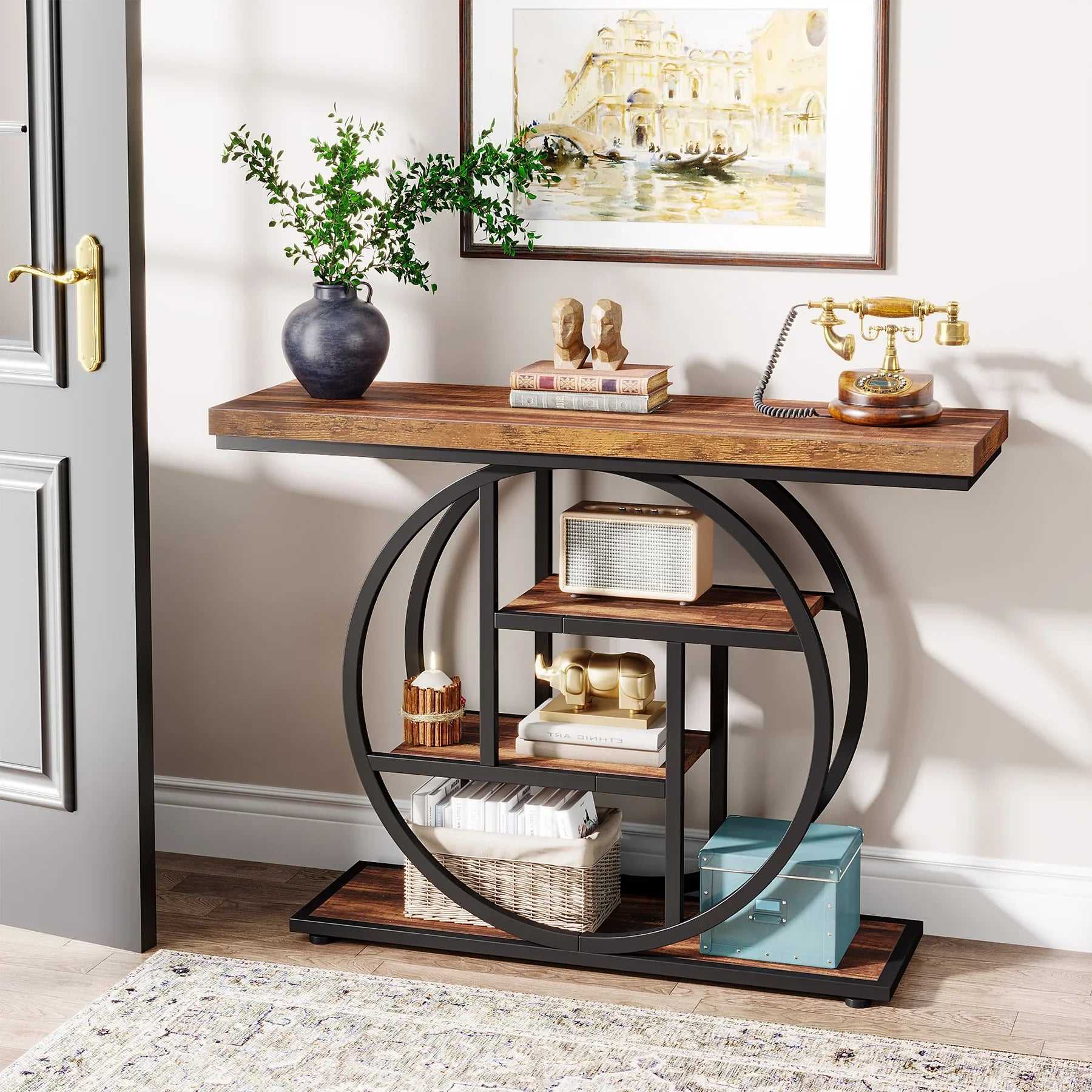 4-Tier Console Table - 41.3" Industrial Entryway Table for Living Room & Hallway