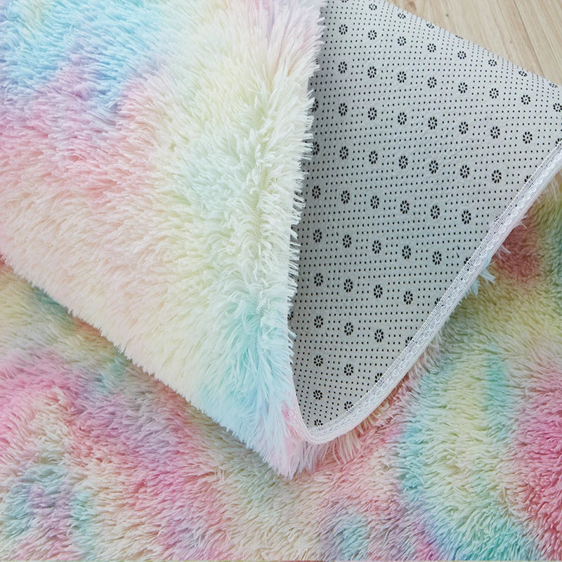 RainbowCloud Plush Rug – Soft, Fluffy & Vibrant!