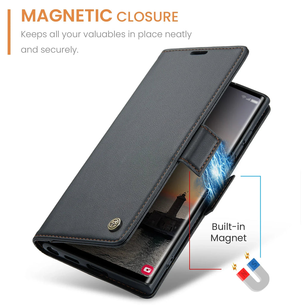 CaseMe RFID Wallet Case for Samsung Galaxy - Leather Card Holder & Zipper
