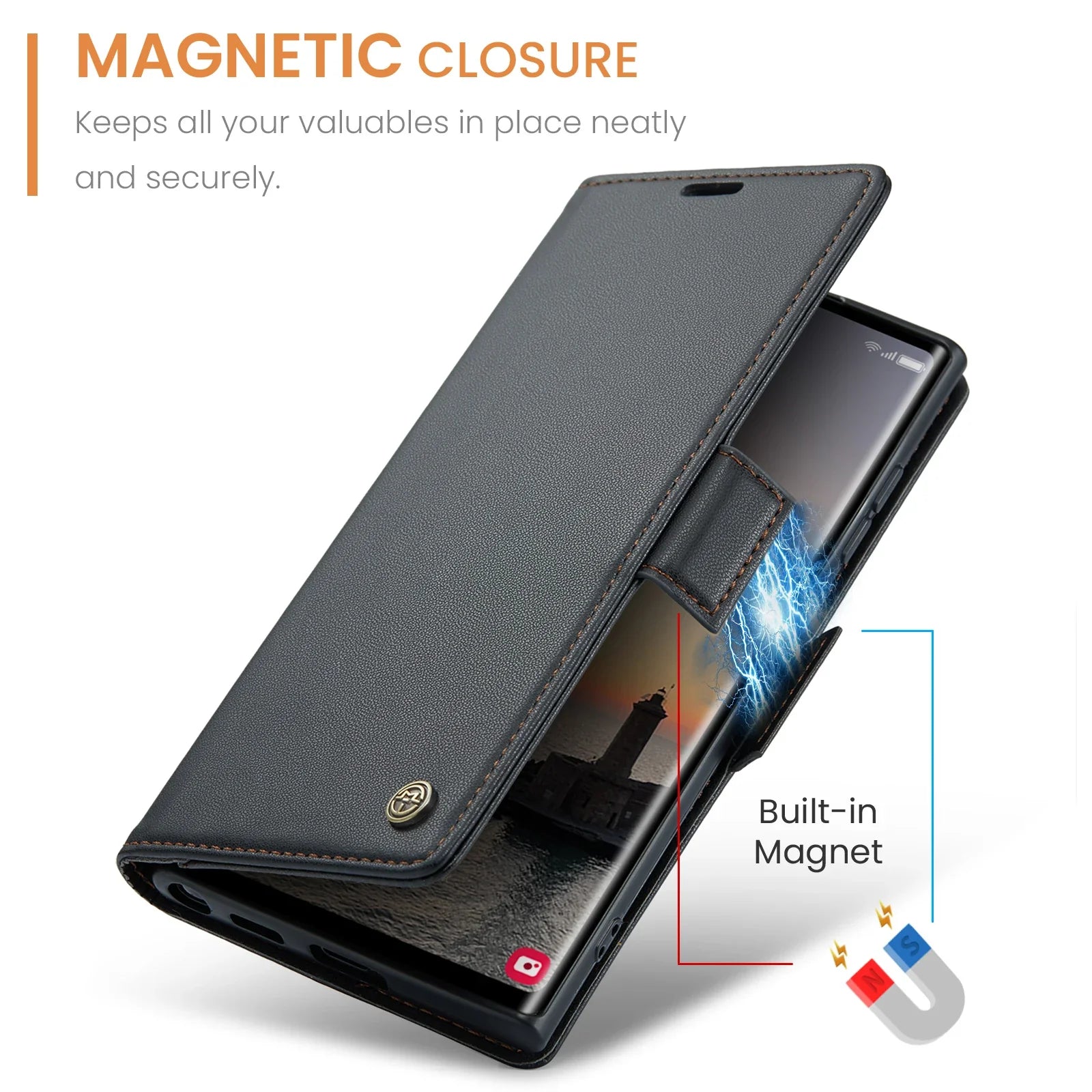 CaseMe RFID Wallet Case for Samsung Galaxy - Leather Card Holder & Zipper