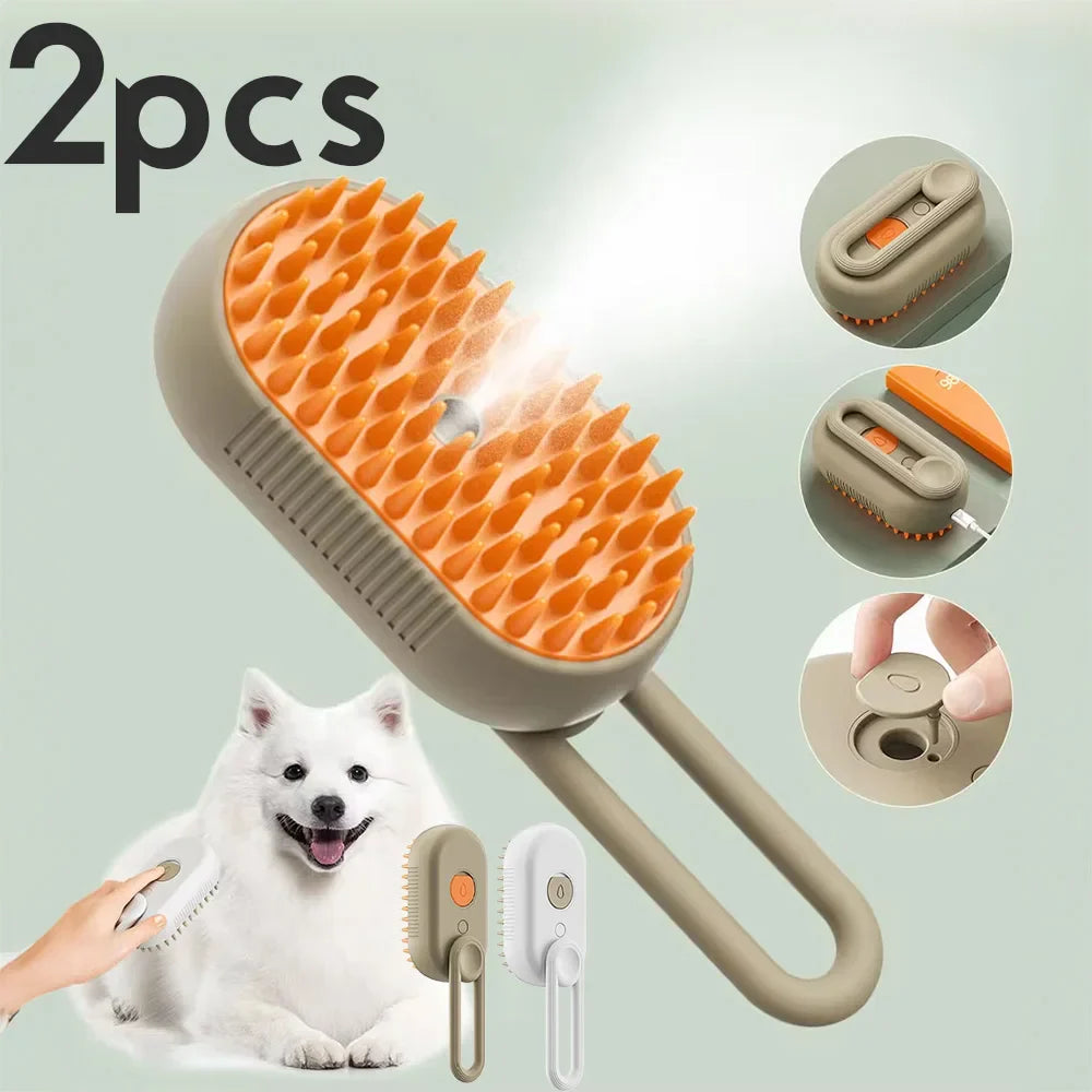 3-in-1 Electric Pet Brush - USB Rechargeable with Steam & Massage for Dogs & Cats